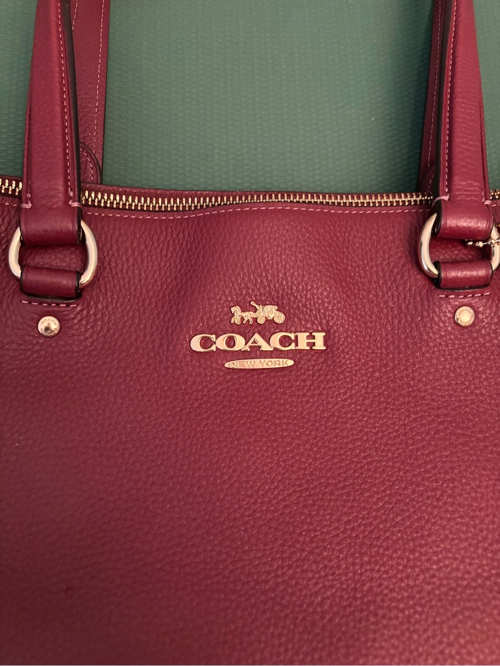 Coach Burgundy Pebbled Leather Tote with Gold Hardware - Picture 2 of 11